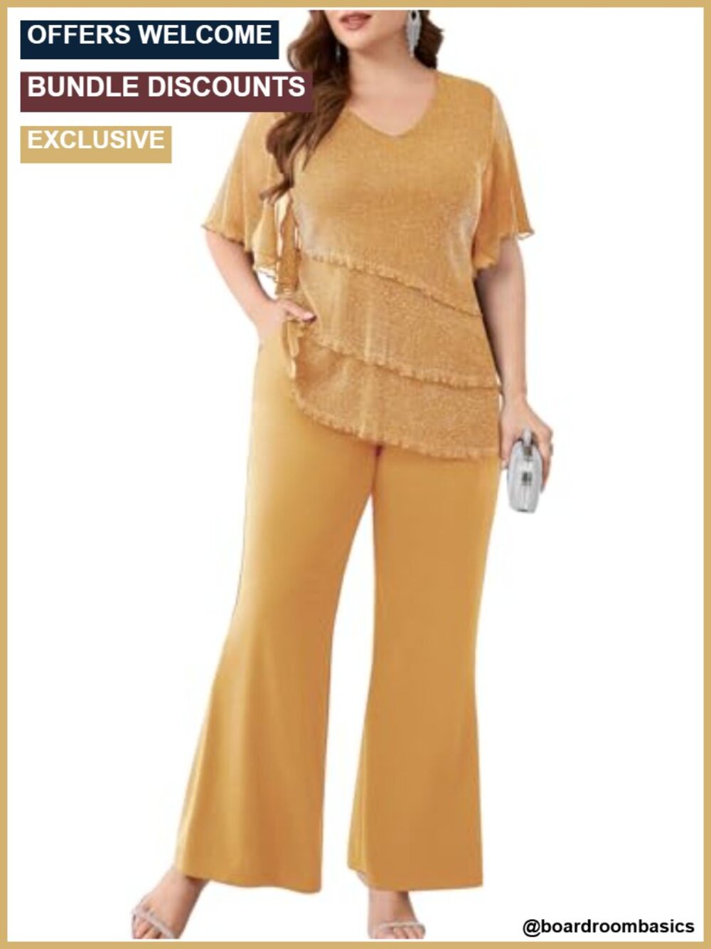 Plus Size 2 Piece Pant Suit Glitter Mesh Blouse Wide Leg Pants Formal Mother of